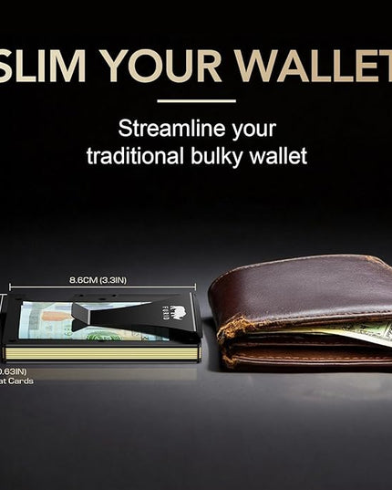 furid Slim Card Wallet for Men: Minimalist Metal Wallet with Money Clip - RFID Front Pocket Credit Card Holder for Work Business Travel - Gift for Father Husband Male Friend