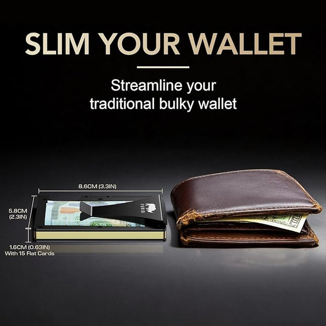 furid Slim Card Wallet for Men: Minimalist Metal Wallet with Money Clip - RFID Front Pocket Credit Card Holder for Work Business Travel - Gift for Father Husband Male Friend