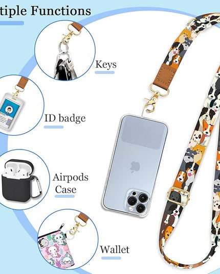 Dog Phone Lanyard Crossbody Strap, Cute Puppy Cell Phone Lanyards for around the Neck Wristlet Wrist Strap Animal Adjustable for Keys Case ID Badges Accessories Travel Essentials