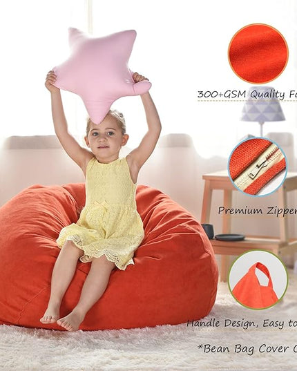 YuppieLife Kids Storage Bean Bag Cover（No Filling） Toy Organizer|Carrying Handle Sofa|Available for Kids and Teenager|Cuddle Chair|Machine Washable and Durable（27'',OrangeRed）