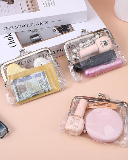 Xindojuz 3 Pcs Clear Coin Purse, Small Transparent Wallets for Women Metal Kiss Lock Change Pouch Jelly Wallets Clear Portable Coins Bags Change Purse, Plastic Waterproof Pvc Transparent Coin Wallet