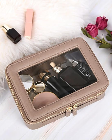 Aveniee Clear Makeup Bag Organizer,Large Travel Toiletry Bag for Women, Waterproof Cosmetic Pouch with Zippers,Car Organizers and Storage,Taupe