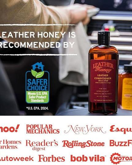 Leather Honey Leather Cleaner: Non-Toxic Leather Care Made in the USA Since 1968. Deep Cleans Leather, Faux & Vinyl - Couches, Car Seats, Purses, Tack, Shoes & Bags. Safe Any Colors & White Leather