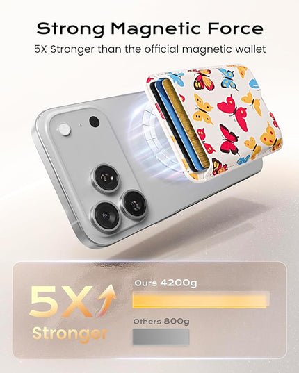 Magnetic Mag-safe Wallet Cell Phone Card Holder for Phone Case with Mag-Safe, Stronger Magnetic RFID Leather Phone Wallet Stick on for iPhone 17/16/15/14/13/12 Series, Fit 3 Cards