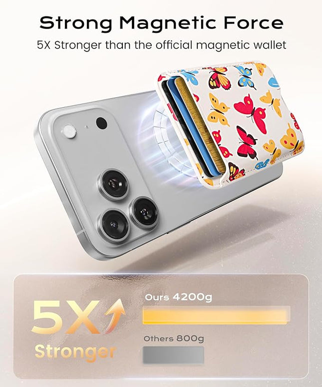 Magnetic Mag-safe Wallet Cell Phone Card Holder for Phone Case with Mag-Safe, Stronger Magnetic RFID Leather Phone Wallet Stick on for iPhone 17/16/15/14/13/12 Series, Fit 3 Cards