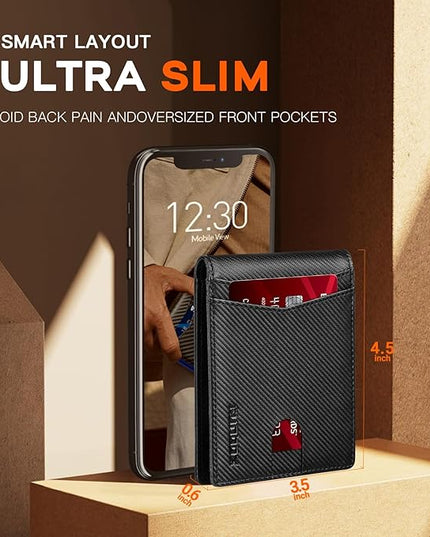 RUNBOX Wallet for Men Slim Leather Bifold RFID Blocking Minimalist Front Pocket Design with Gift Box