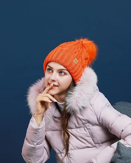REDESS Women Winter Pompom Beanie Hat with Warm Fleece Lined, Thick Slouchy Snow Knit Skull Ski Cap