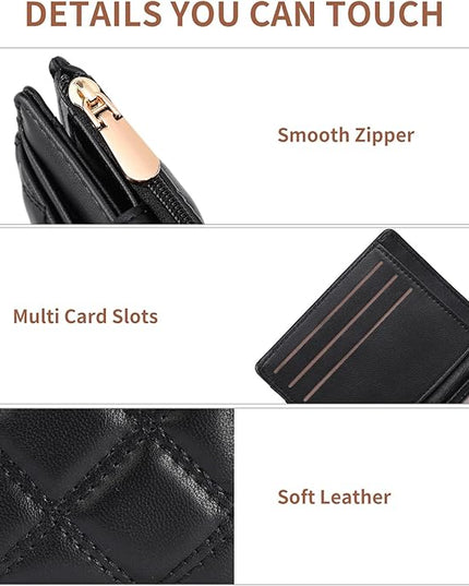 FALAN MULE Small Wallets Woman Leather Bifold RFID Blocking Card Holder With Zipper Coin Pocket