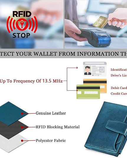 Airkit Small Wallet Women RFID Blocking Soft Leather Bifold Compact Card Holder Wallet for Women with Zipper Coin Pocket 4 ID Window