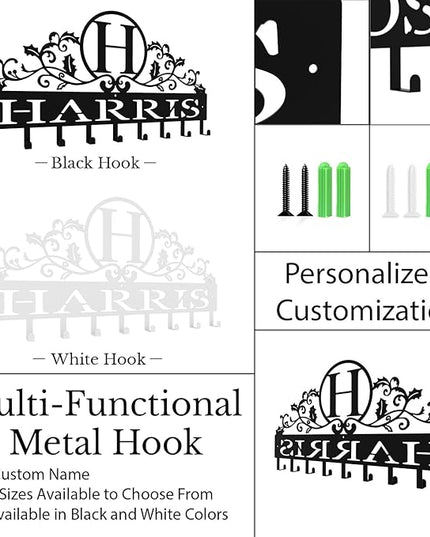 Personalized Metal Key Rack Hooks, Key Holder Wall Mounted Key Hooks, Name Background Letter Theme Wall Decoration Hooks, Key Hanger Organizer for Living Room, Entryway, Bathroom, Office Decor