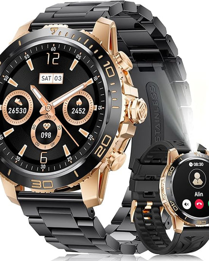 LIGE Smart Watches for Men, Make/Answer Call, 1.43" AMOLED Fitness Watch with Heart Rate/Sleep Monitor, 600mAH Battery, 200+ Sports Modes, IP68, Business Sport Smart Watch for Android iOS, Amber Black