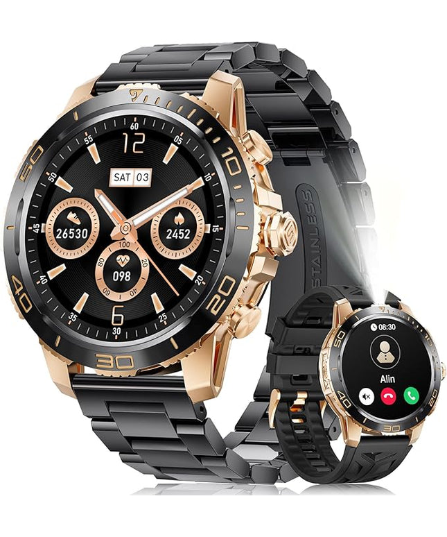 LIGE Smart Watches for Men, Make/Answer Call, 1.43" AMOLED Fitness Watch with Heart Rate/Sleep Monitor, 600mAH Battery, 200+ Sports Modes, IP68, Business Sport Smart Watch for Android iOS, Amber Black