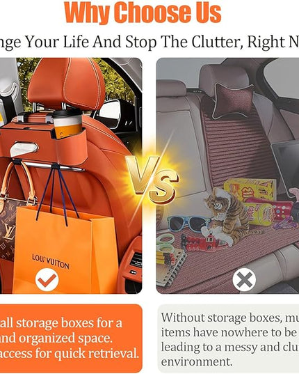 Backseat Car Organizer,4 in 1 Multifunctional Car Back Seat Storage Box with Drink Cup Holder Tissue Box, for Hold Phone,Snacks, Drinks, Handbag (Orange)