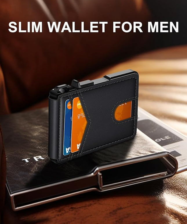 ZALVEX Wallet for Men, Mens Minimalist Wallet 9-13 Cards, Slim Compact Wallet with Money Clip & ID Window, RFID Blocking Smart Pop Up Card Wallet, Metal Aluminum Credit Card Holder Bifold Wallet