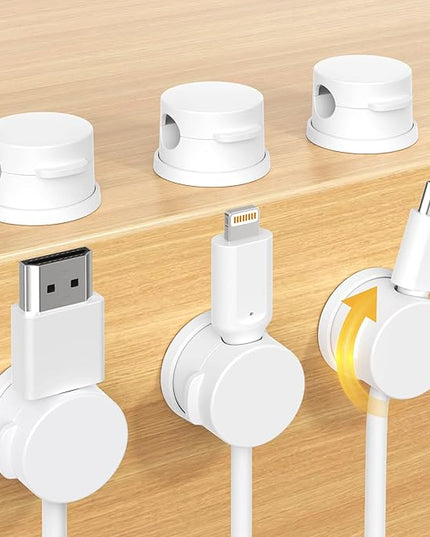 Swiveling Cord Holder, Magnetic Cord Organizer, Inchor Cable Organizer for Desk, 6 Pack Cable Clips for Nightstand, Adhesive Cable Holder Cable Management Clips for Car Home Office (White)