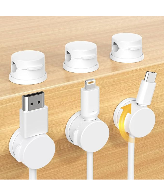 Swiveling Cord Holder, Magnetic Cord Organizer, Inchor Cable Organizer for Desk, 6 Pack Cable Clips for Nightstand, Adhesive Cable Holder Cable Management Clips for Car Home Office (White)