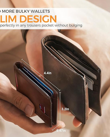 RUNBOX Slim Money Clip Wallets for Men RFID Blocking 11 Card Holder Minimalist Small Leather Bifold Men's Front Pocket Wallet Gift Box