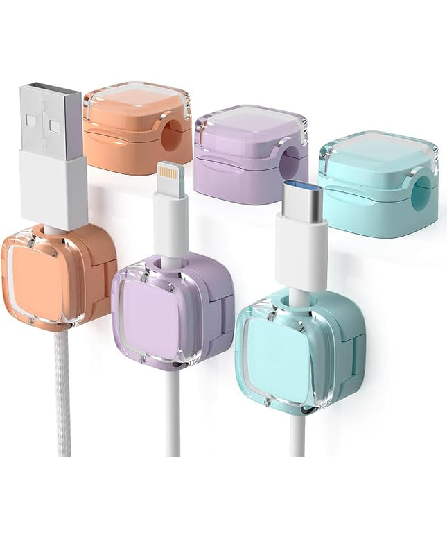 6 Pack Magnetic Cord Organizer & Cable Clips - Adjustable Under Desk Cable Management, Adhesive Wire Holder for Home, Office, Phone, Car, Wall, and Nightstand (Color Mixed)