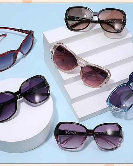 DragonflyDreams 4 Pcs Women Large Sunglasses, UV 400 Glasses Oversized Classic Trend Ladies Sunglasses Sparkling Large Frame