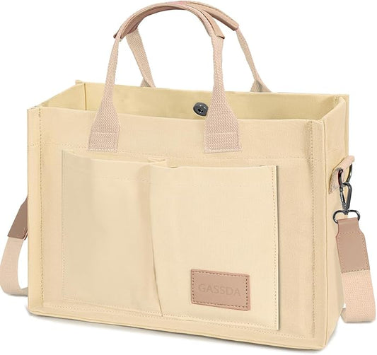 Canvas Tote Bag for Women Crossbody Work Purse with Pockets Top Handle Handbag Satchel Bags for Travel Nurse Teacher