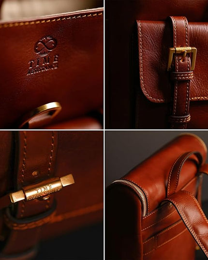 Time Resistance Leather Backpack - Laptop Travel Bag Rucksack up to 15” - Bag for Men and Women (Cognac Brown)
