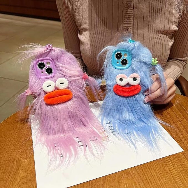 for iPhone 12 Pro Max Case,Funny and Silly Weird Furry Phone Cases [DIY Long Hair with Hairclip] Ugly Phone Case Swap Challenge Gifts with Friends (Blue)