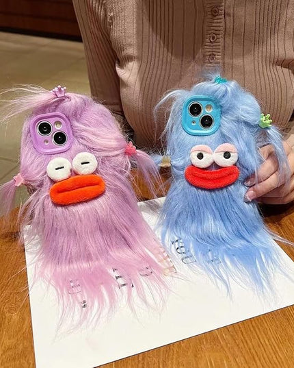 for iPhone 12 Case,Funny and Silly Weird Furry Phone Cases [DIY Long Hair with Hairclip] Ugly Phone Case Swap Challenge Gifts with Friends (Purple)