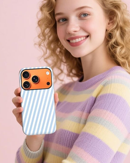 Magnetic for iPhone 17 Pro Case Cute Diagonal Stripes Phone Case, Shockproof Slim TPU and Hard PC Protective Phone Cover Compatible with MagSafe Designed for Women Girls,Blue