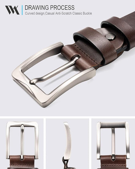 WOLFANT 1.5" Full Grain Leather Belt for Men in Gift Box,100% Italian Real Solid Leather