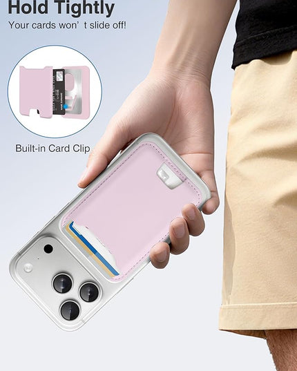 TopMade for Magsafe Wallet, Strongest Magnetic Card Holder for iPhone 17, iPhone 16/15/14/13/12 Series, Leather Magnetic Phone Wallet with Powerful Magnets, RFID Blocking, Fit 4 Cards, Pink