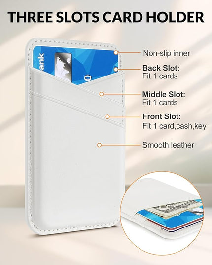 Senose Wallet Compatible for MagSafe, Magnetic Card Holder Compatible for iPhone 16/15/14/13/12 Series, 0.12" Invisible Ultra-Thin Magnetic Phone Wallet, 3 Independent Card Slot, Vegan Leather, White