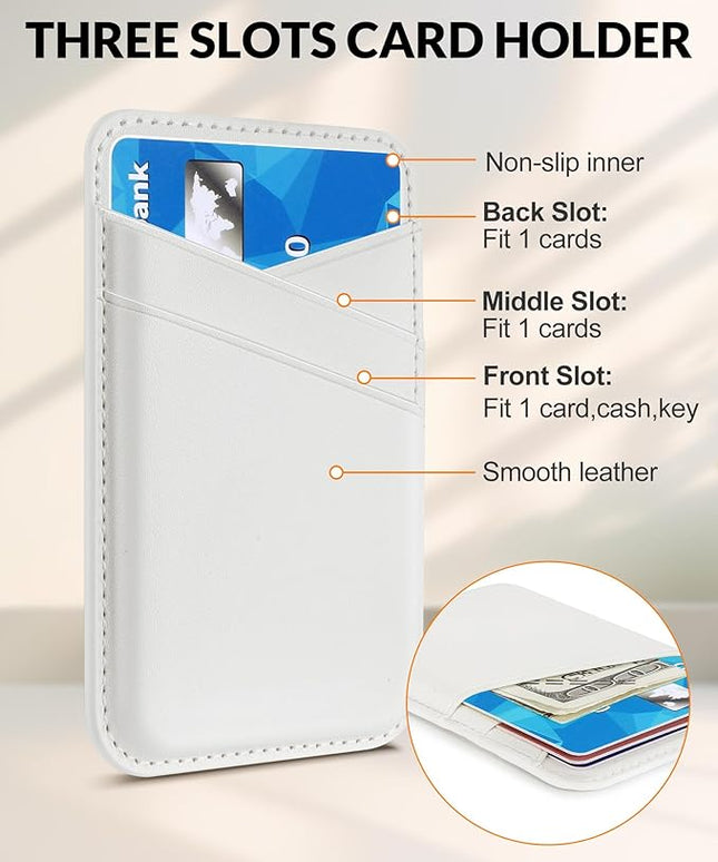 Senose Wallet Compatible for MagSafe, Magnetic Card Holder Compatible for iPhone 16/15/14/13/12 Series, 0.12" Invisible Ultra-Thin Magnetic Phone Wallet, 3 Independent Card Slot, Vegan Leather, White
