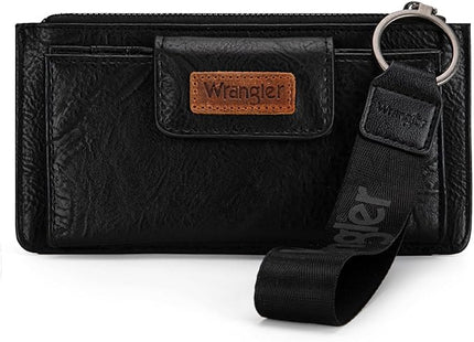 Montana West X Wrangler Black Minimalist Wallet for Women Ladies Female Card Cases & Money Organizers Wristlet with Wallet Large Clutch with Coin Purse Smooth Zipper and Rfid Lining WG179-W013BK