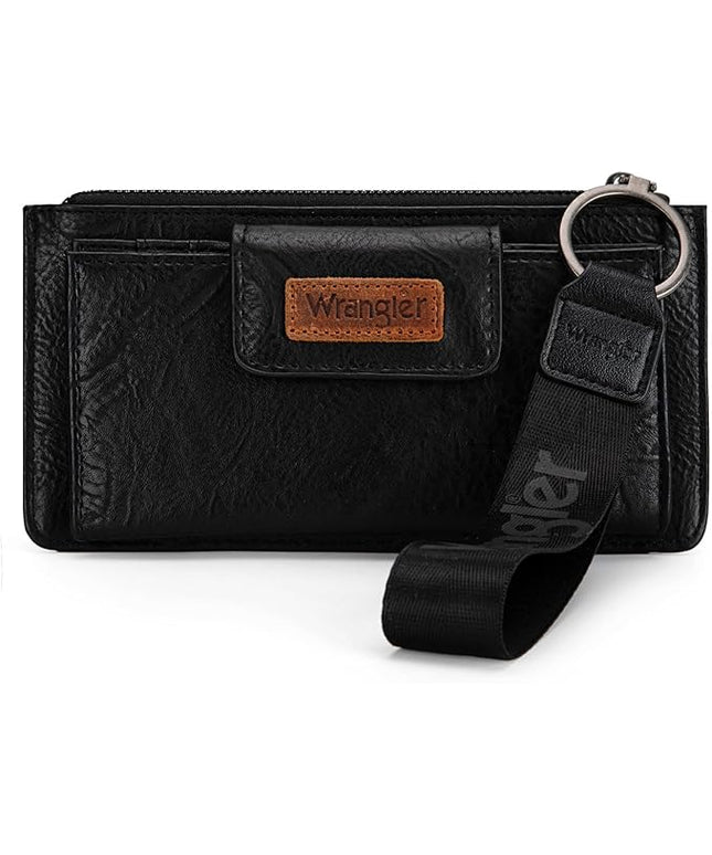 Montana West X Wrangler Black Minimalist Wallet for Women Ladies Female Card Cases & Money Organizers Wristlet with Wallet Large Clutch with Coin Purse Smooth Zipper and Rfid Lining WG179-W013BK