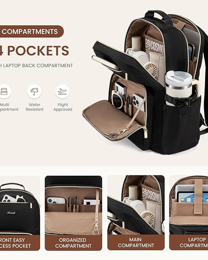 LOVEVOOK Laptop Backpack for Women with Pouch Pocket for Large Capacity Cup,15.6 Inch Teacher Nurse College Work Backpack Purse,Waterproof Laptop Bag Computer Back Pack for Travel, Nude+Wicker pattern