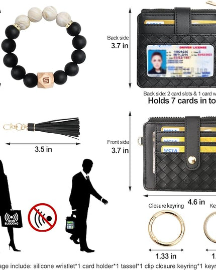 COOLANS Silicone Bracelet Wristlet Wallet Credit Card Holder RFID,ID Window,Key Ring Tassel,Slim Wallet Women Keychain Purse
