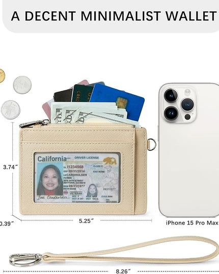 BOSTANTEN Small Wallet For Women RFID Leather Credit Card Holder Slim Wristlet Keychain Wallet With Zipper Pocket Beige＆Apricot