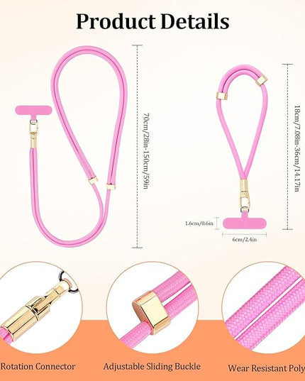 Dadanism Universal Phone Lanyard, Adjustable Cell Phone Lanyard*1, Wrist Strap*1, Tether Tabs*2, Crossbody/Neck/Wrist Strap for for iPhone & Most Smartphones, Pink