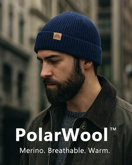 TOP-EX PolarWool™ 100% Merino Wool Fisherman Beanie Hat | Soft Single Layer Warm Short Sailor Trawler Cap for Men Women