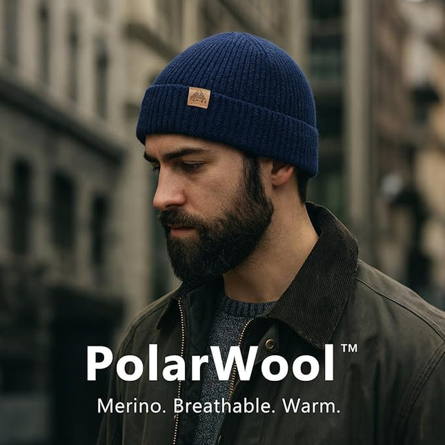 TOP-EX PolarWool™ 100% Merino Wool Fisherman Beanie Hat | Soft Single Layer Warm Short Sailor Trawler Cap for Men Women