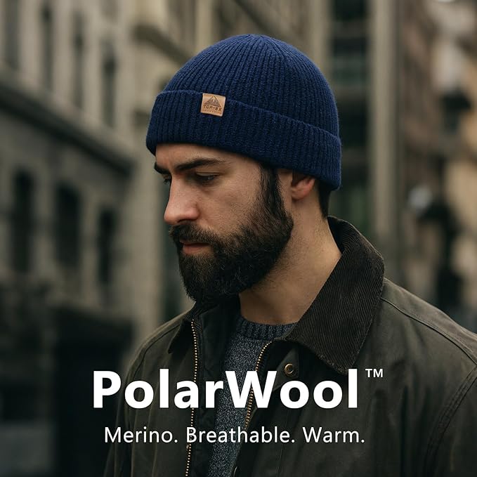 TOP-EX PolarWool™ 100% Merino Wool Fisherman Beanie Hat | Soft Single Layer Warm Short Sailor Trawler Cap for Men Women