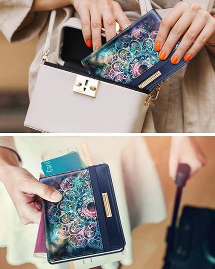 Passport Holder Cover Travel RFID Blocking Passport Cover Rose Gold Cute Flowers Passport Wallet with Elastic Band for Women