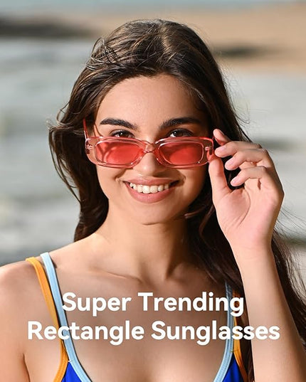 Dollger Rectangle Sunglasses for Women Men Trendy Retro Fashion Sunglasses UV 400 Protection Square Fram
