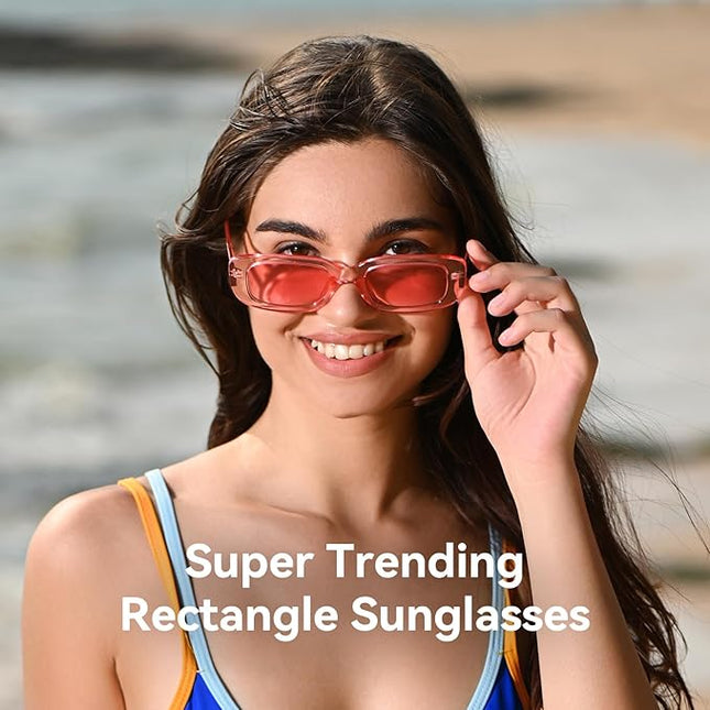 Dollger Rectangle Sunglasses for Women Men Trendy Retro Fashion Sunglasses UV 400 Protection Square Fram