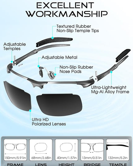 ATTCL Polarized Sunglasses Men Sports: UV Protection Anti Glare Wrap Around Lightweight Metal Driving Fishing Golf Running