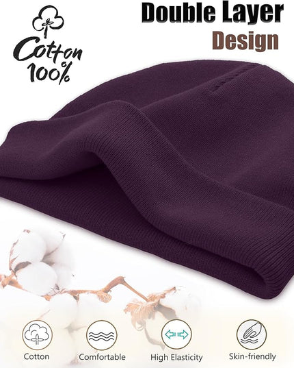 choshion 100% Cotton Beanie Hat, Cuffless Beanies Warm Knit Winter Skull Cap, Unisex Soft Fisherman Hats for Women Men