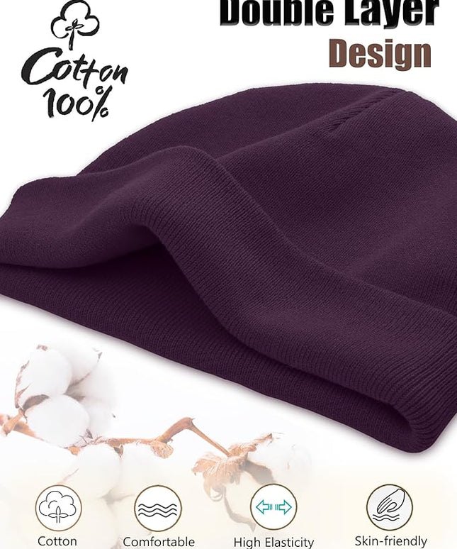 choshion 100% Cotton Beanie Hat, Cuffless Beanies Warm Knit Winter Skull Cap, Unisex Soft Fisherman Hats for Women Men