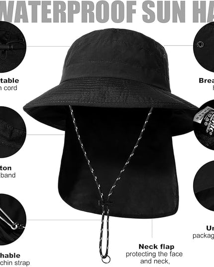 Water-Resistant Sun UPF 50+ Bucket Hat Protection Packable Brimmed Boonie for Women Men Summer Lightweight Hiking Outdoor Cap
