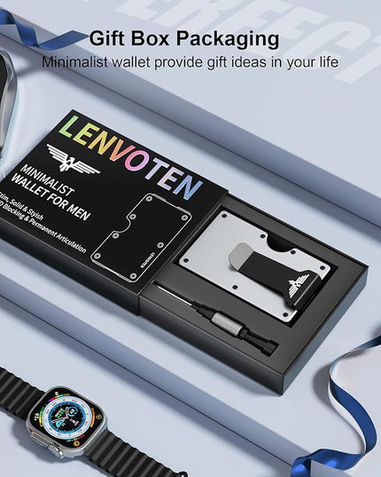 Lenvoten Extra Durable Hinged Minimalist Wallet for Men | Slim Metal RFID Blocking Wallet | Credit Card Holder & Money Clip Holds 20 Cards | Premium Scratch-Resistant Finish | Ideal Gift for Men