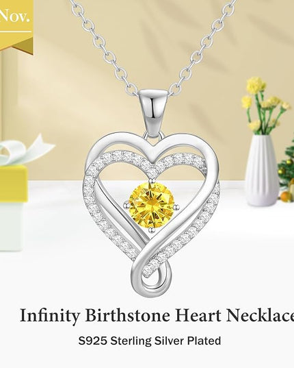 Infinity Love Heart Birthstone Necklace for Women Wife, S925 Sterling Silver Anniversary for Women Wife Birthday Gift for Her Girlfriend Mom Daughters, I Love You Women's Jewelry 18k Rose Gold Filled